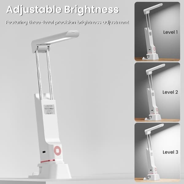Wireless Rechargeable Desk Lamp - 3 Modes, Hidden Retractable Design, Portable LED Light for Reading and Emergencies, Phone Holder