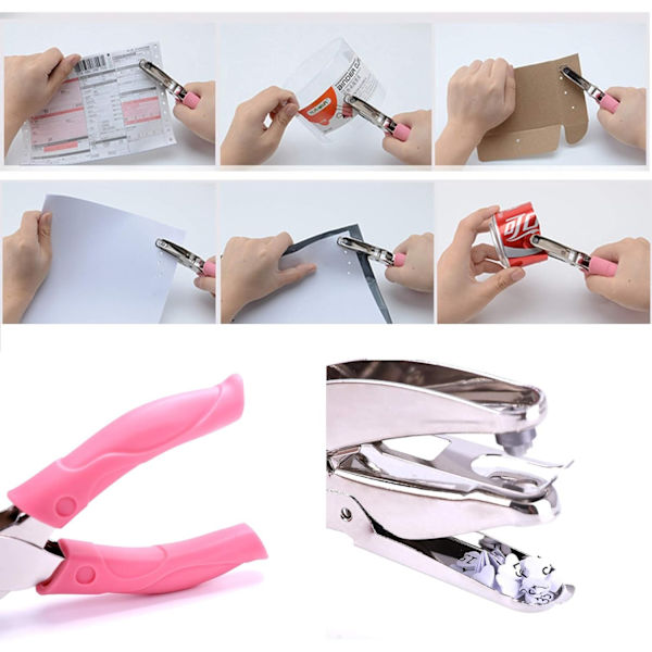 1 Förpackning 6,3 Tums Längd 1/8 Tums Diameter Cirkelhål Handhållen Enkel Pappershålsstans, Stans med Rosa Mjuk Tjock (Mittcirkel 1/8 tum)