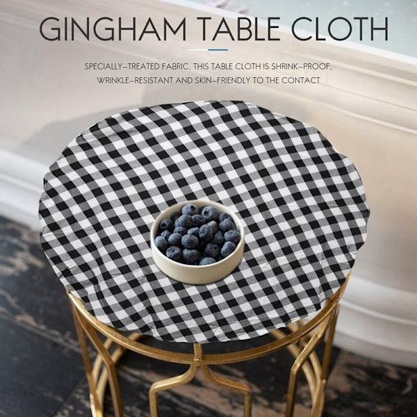 55 inch Gingham Round Tablecloth, Gingham Tablecloth for Wedding Kitchen Dining Room White and Black