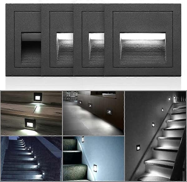 2 pcs 6W LED Recessed Wall Light, Cool White IP65 Waterproof Stair Lighting, 85mm