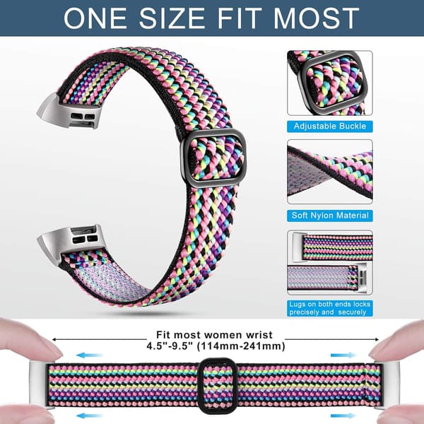 Strækbar rem til Fitbit Charge 3 /Fitbit Charge 4, Blød justerbar elastisk erstatning, Nylon vævet sportsarmbånd