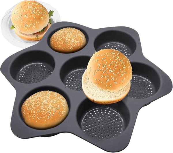 7-håls silikonform för hamburgerbröd, non-stick & värmebeständig bakform för perfekta hemgjorda bröd, diskmaskinsäker