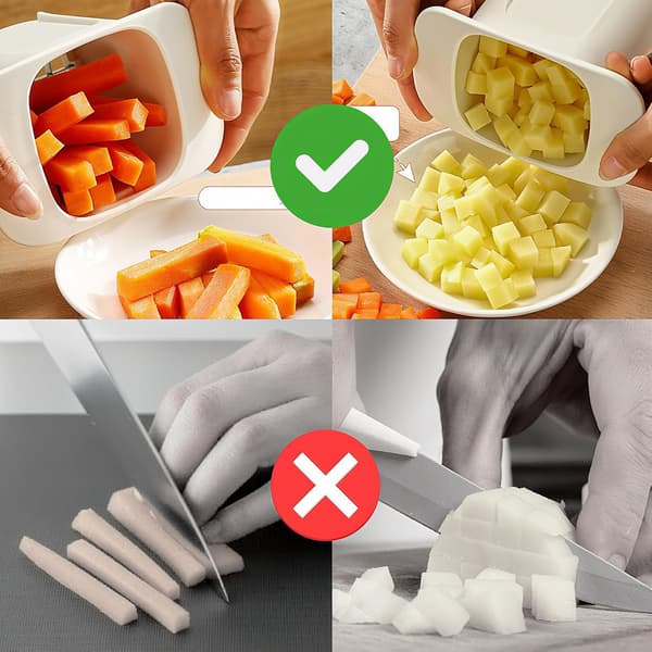 Multifunksjonell manuell grønnsakskutter, pommes frites-kutter, grønnsaksterning eller julienne-kutter, manuell hakker, tidsbesparende