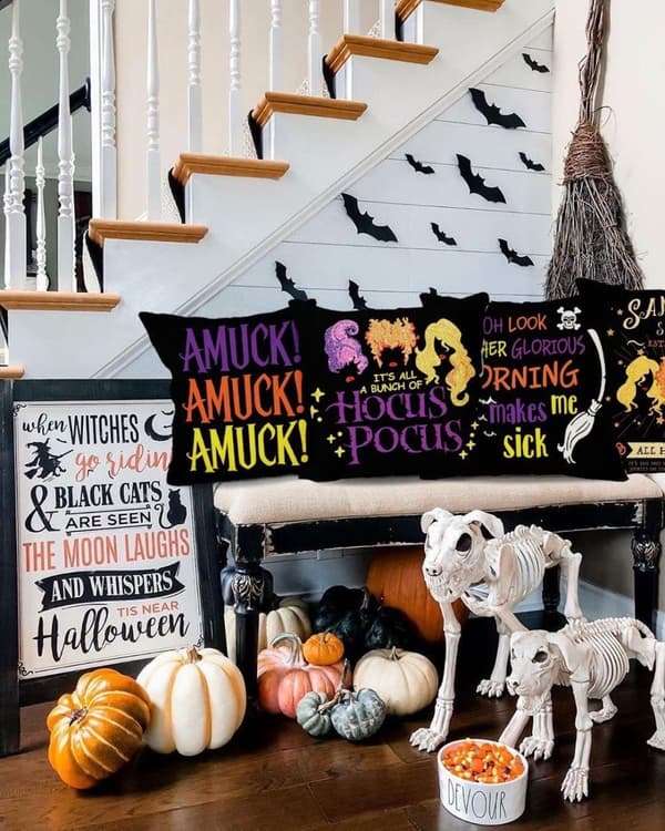 Halloween Pudebetræk Sæt med 4 Slotsdekorationer Bondegårdspuder Dekorative Pyntepuder til Hjemmet Sofa_OF