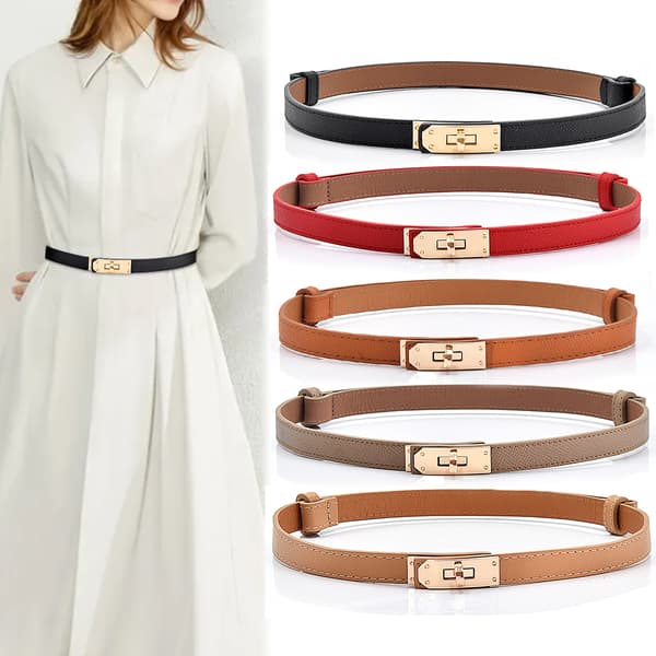 Women's Slim Belt Solid Color Alloy Twist Lock Adjustable Belt Thin Belt for Dress Jeans Jacket