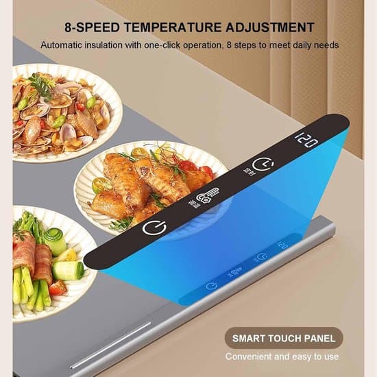Heating Plate - Food Warmer - Food Warming Pad - 250W Electric Rollable Heating Plate with 8 Temperature Settings and 6-Hour Timer, for Home Kitchen