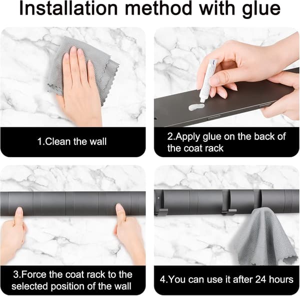 2-pack väggmonterade klädhängare i metall med 5 vikbara krokar, aluminiumvägg