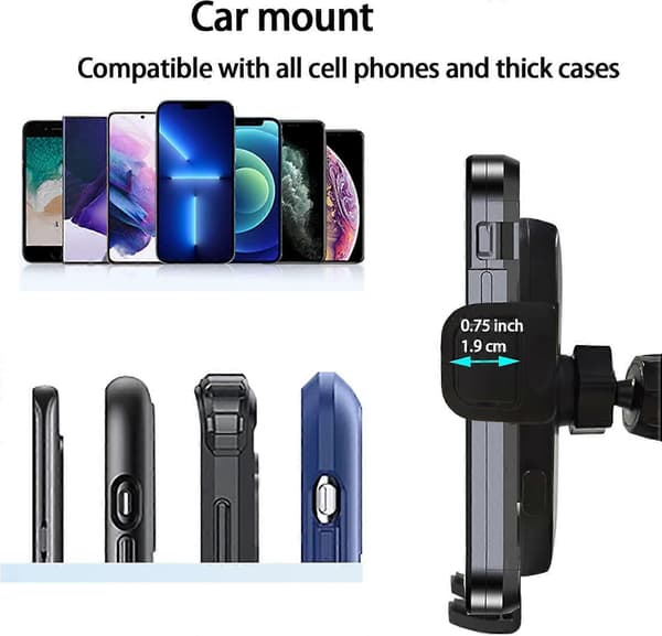 Bilholder til iPhone 13 - Opgraderet metalkrogklemme med støttering, sort