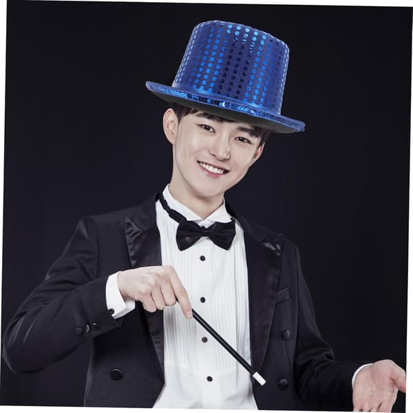 Pailletcylinderhat til kostume Åndbart materiale til sceneoptrædener Jazzshows og festbegivenheder Blå