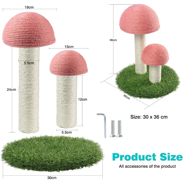 Pink Sisal Cat Scratching Post with Mushroom Pattern Covered with Soft and Smooth Sisal Rope for Cats