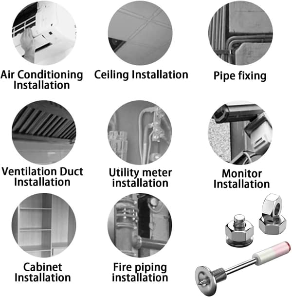 100 pcs Threaded Nails for Concrete Nail Gun - Complete Kit with M8 Nuts etc. for Wall Fixing and Repair