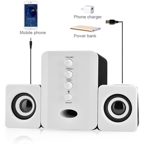 Mini USB 2.1 Kablet Combo Højttaler Bas Musik Subwoofer til Skrivebord Bærbar Tablet Smartphone-Sort og Hvid