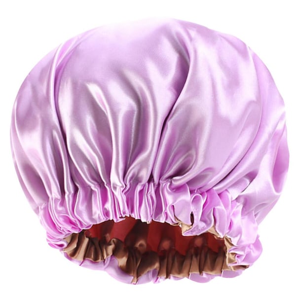 Hår Turban Kvinder Krøllet Hår Hat Snøre Bonnet Satin Hat Satin Bonnet Sovehue Dobbeltlag Purple 38X38CM