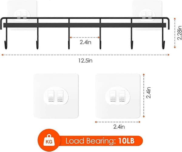 Utensil Hanger with 6 Hooks Space-Saving Wall Utensil Holder Kitchen Utensil Hooks No Drilling Wall Mounted Self-Adhesive Wall Hooks
