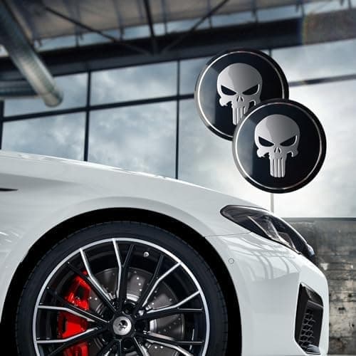 4pcs Car Hubcap Decal, 5.6cm High Temperature Paint Metal Material Grazing Skull Design Personalized Decal, Car Modification