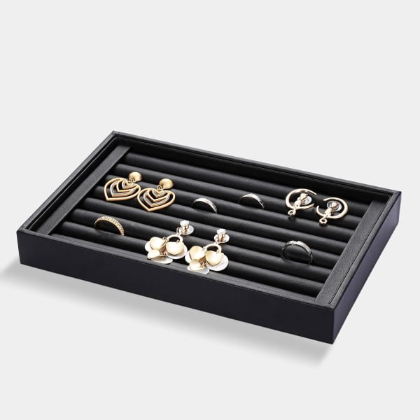 7 Slots Ringe Øreringe Bakker Showcase Display Smykke Organizer (PU Læder)