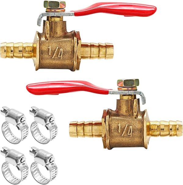 2 STK Messing Kuleventil Avstengningsbryter 2 STK 4\" 4 TOMMER 1/4" Hose ID