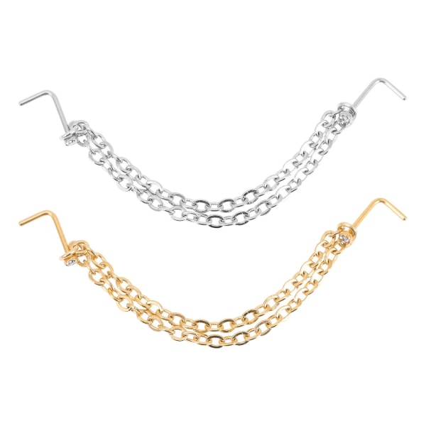 6 st skruvörhängen Dubbla kedjor Näsringar Näsringar Nitar Diamant Näsringar Näsnitar Blandade Assorted Color 4.5x0.3cm