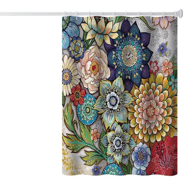 180 x 200 cm Shower Curtain with 12 Hooks Quick-Drying (Flowers), Machine Washable