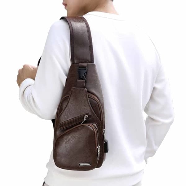 Men's Shoulder Bag Crossbody Bag Leather Dark Brown