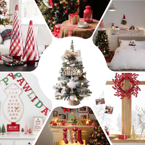 Artificial Christmas Tree with Snow and Lights - Small Desktop Tree for Home and Office Decoration - 45 cm Festive Craft Decor