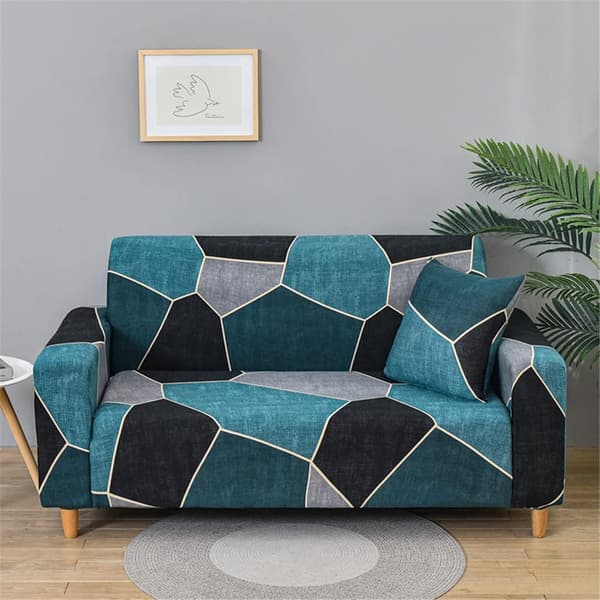 1st Stretch Sofa Cover Modern Minimalism Printed Sofa Cover with Armrests Universal Sofa Protector (Turquoise, 2-seater (145-185cm))