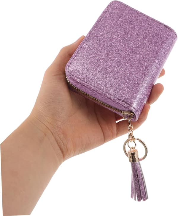 Harmonika pung med stor kapacitet, glitter PU lynlås og nøglering kvaster, rummelig organizer