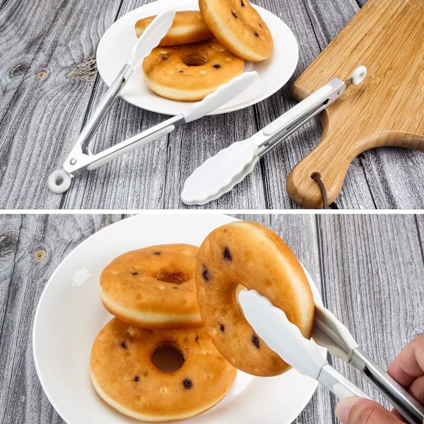 7 tommer 7 tommer Mini Silikone Serveringstang Sæt Hvid
