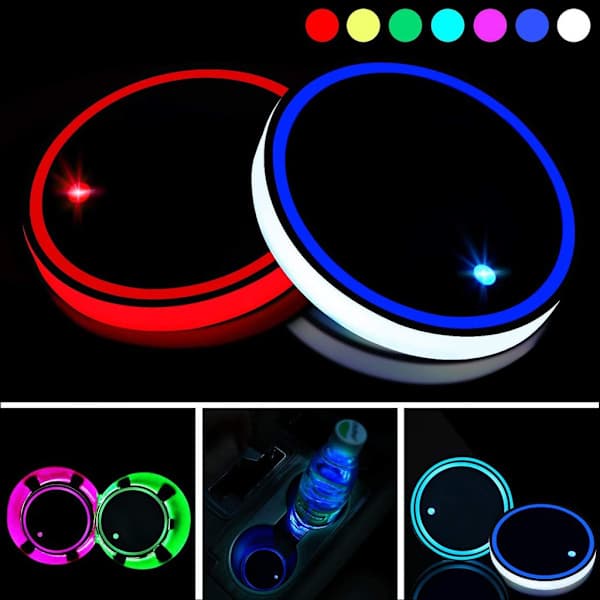 2-pak LED-underlag, lysende underlag med USB-opladning