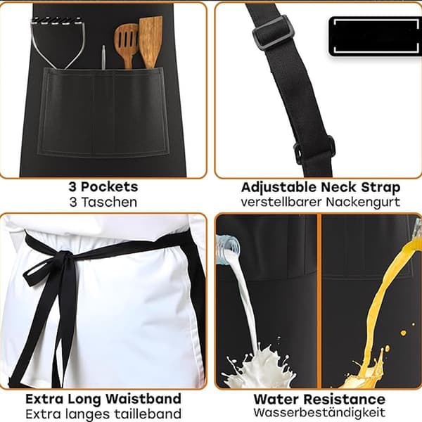 Waterproof Chef Apron with 3 Pockets, Adjustable Cross-Back Design for Kitchen Grilling