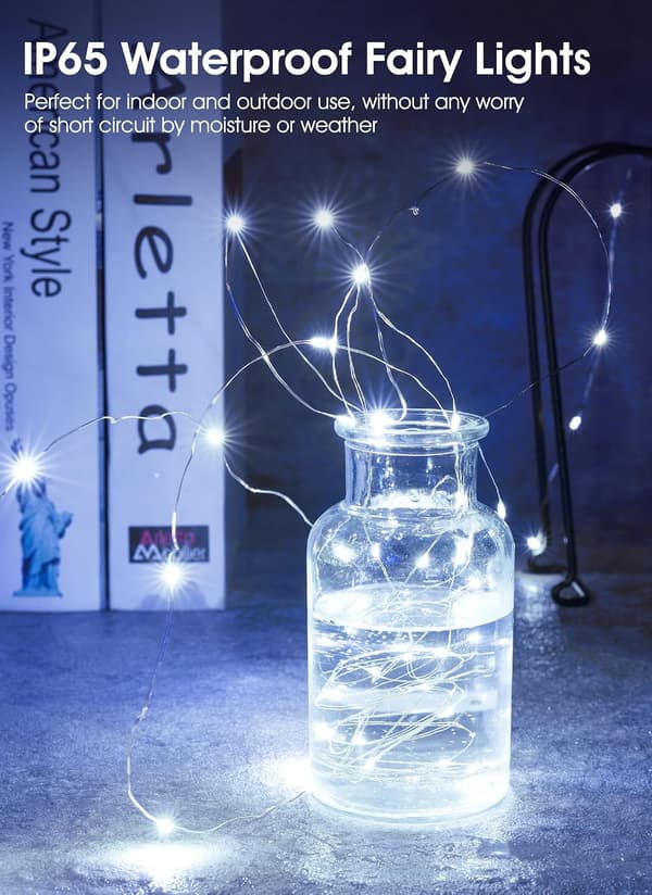 wxsp 12-pack LED-slingor Batteridrivna Slingor Vattentät Silvertråd 2,1 meter 20 LED Eldfluga Stjärnklara Månlampor för DIY Bröllopsfest