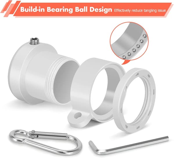 2-pack flaggstångsringar, 360° roterande anti-trassel flaggfästring, snurrande flaggstångssats med karbinhake för 0,75-1,02 tums diameter
