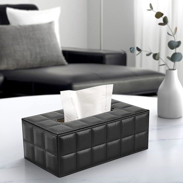 Rektangulär servettlåda i läder Black