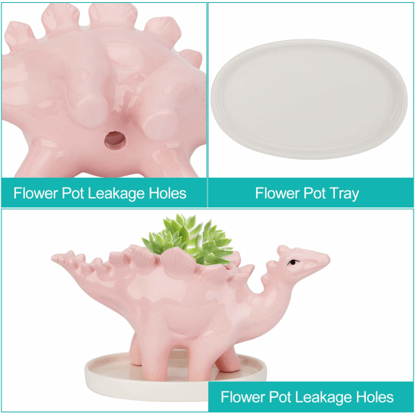 Keramisk dinosaur blomsterpotte, sukkulent potter kaktus beholder planter, sukkulent blomsterpotte mini planter potter - pink