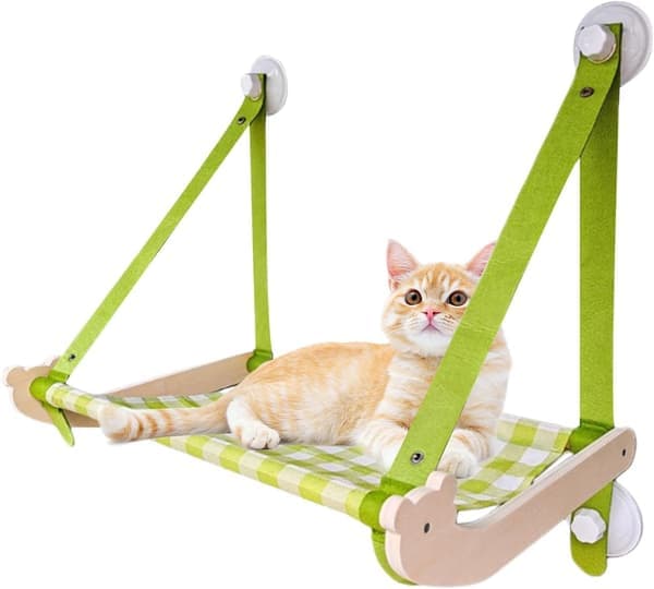 Hanging Cat Bed Window Hammock Cats Window Perch for Large Cat Foldable Cats, Stable Foldable Window Mounted Kitten Bed (Green) [Ho]