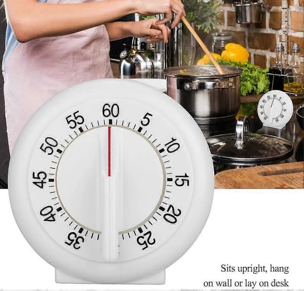 Kjøkkentimer, Mekanisk Timer 60 Minutter Nedtelling Alarm Påminnelse Hvit Rund Form Timer Kjøkken Matlagingsring