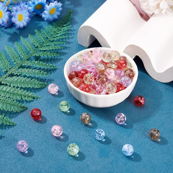 180 st handgjorda snöflinga transparenta lampwork runda pärlor 10 mm
