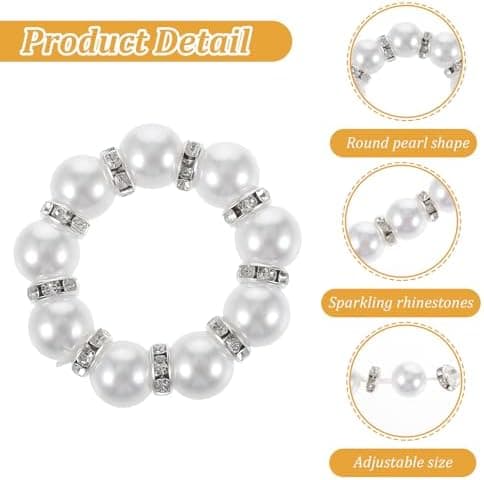 4cm 6 st Pärlservettringar Bröllop Vit Servettringshållare Imitationspärlor Bordsdekoration Strass Servettring