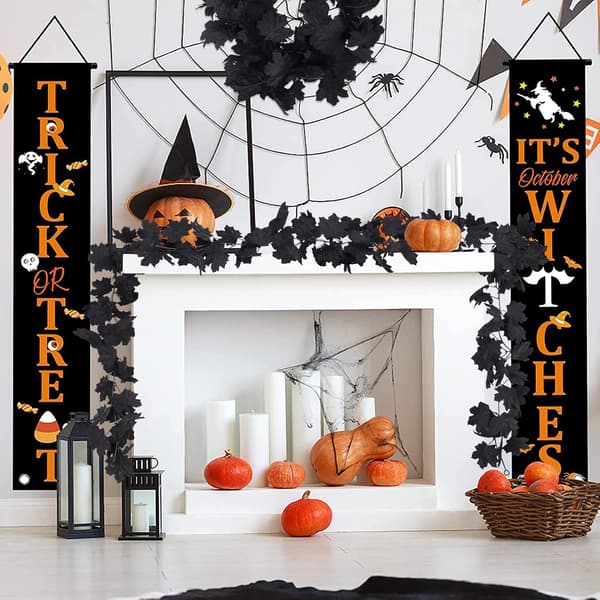 wxsp Efterårslønnebladguirlande Hængende Sorte Efterårsblade Vin Kunstig Efterårsguirlande Halloween Thanksgiving Indretning til Hjemmet (Sort) Sort