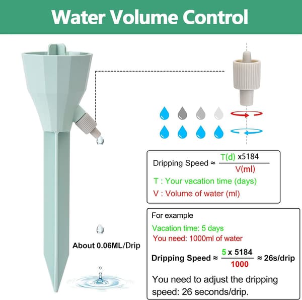 Automatic Plant Watering Device, 12-Pack Self-Watering Spikes with Valve Control Switch, Slow Drip Irrigation Holiday Plant Waterer