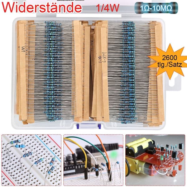 2600 stk Modstand Metalfilmmodstand 1/4W Modstand 1Ω-10MΩ Sortimentssæt