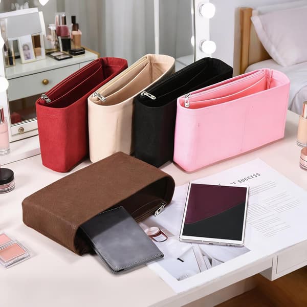 Filt Taske Organizer Indsats Stor Håndtaske Pink Gold/Silver