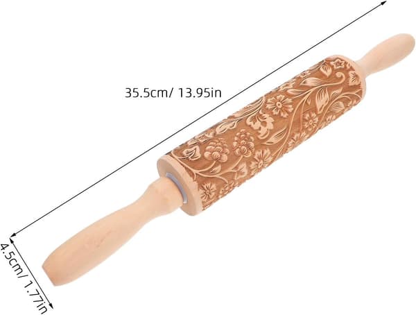 Embossing Rolling Pin for Pie Dough, Multifunctional Cylindrical Beechwood Rolling Pin