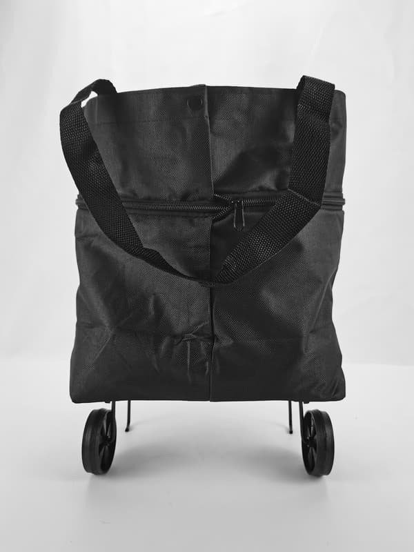 Foldable Shopping Bag with Wheels - Black Black 344