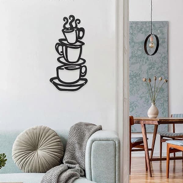 Coffee Cup Wall Art Metal Decor Sign Cafe Theme Sculptures Kitchen Restaurant