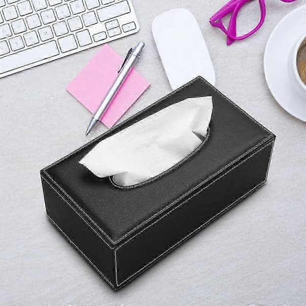1 x PU Leather Tissue Box, Rectangular Napkin Holder, Paper Case Dispenser for Home, Office, Car, Car Decoration (Black)