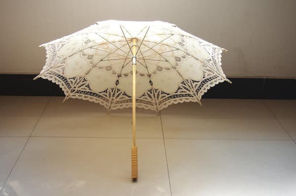 Håndlavet Elfenbens Blonde Parasol Paraply Bryllup Brud 30 Tommer Voksen