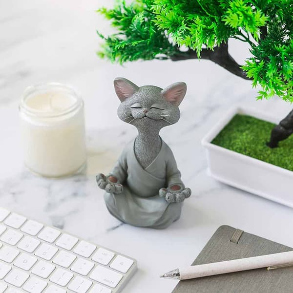 Buddha kattstatue meditasjon yoga samleobjekt gave til katt-FA- 18 CM 18 CM