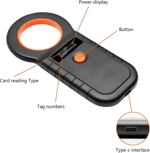 wxsp Gbformat Kæledyrsmikrochipscanner OLED Chip-læser til hunde Genopladelig USB Kæledyrschiplæser Chiplæser Kæledyrschip ID-scanner til