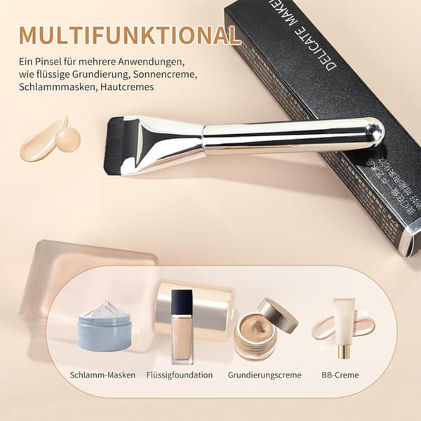 Ultra-Thin Flat Foundation Brush Set 2 pcs compatible with powder lid Silver synthetic bristle makeup tool